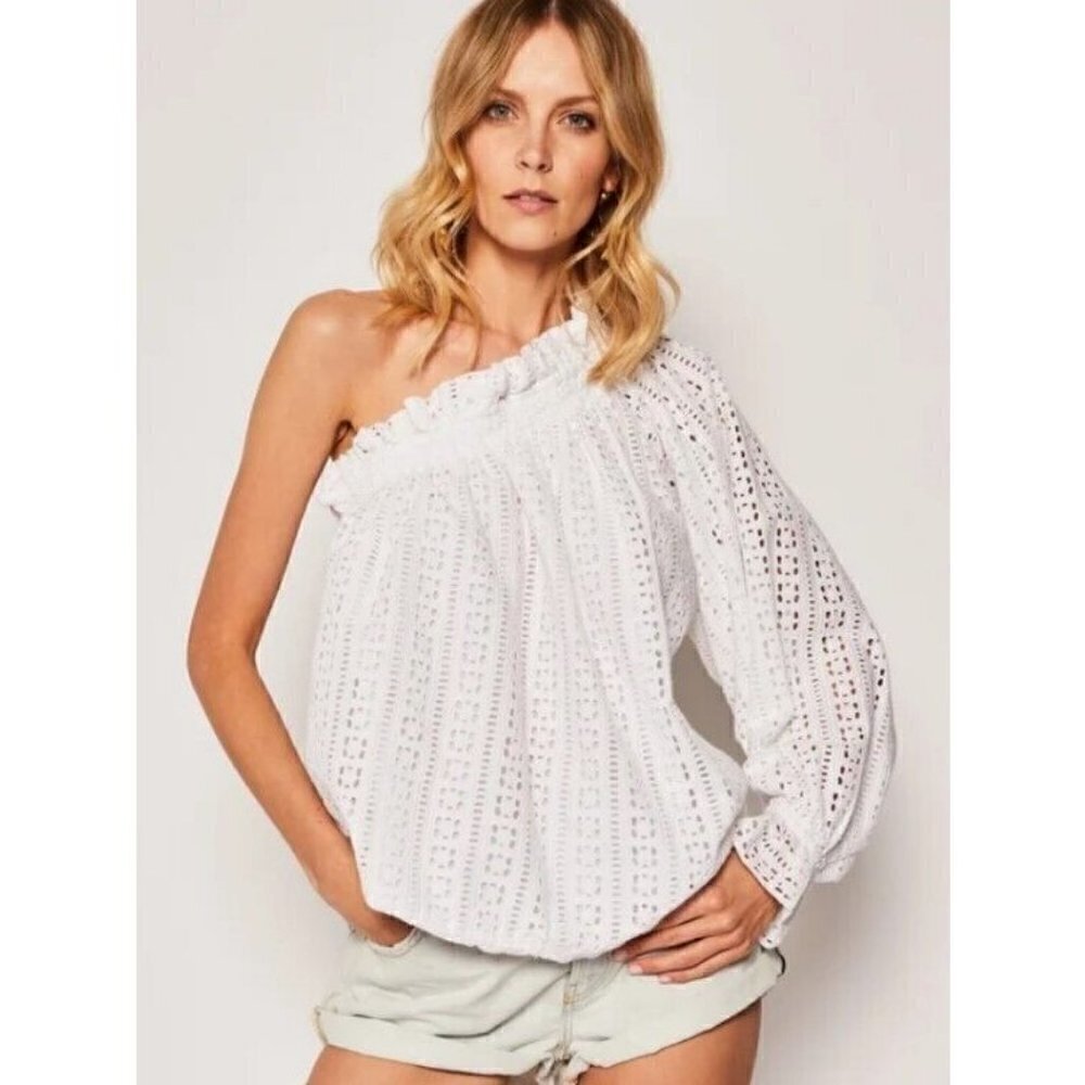 New One Teaspoon Embroidered Anglaise One Shoulder Top Womens S White Blouse